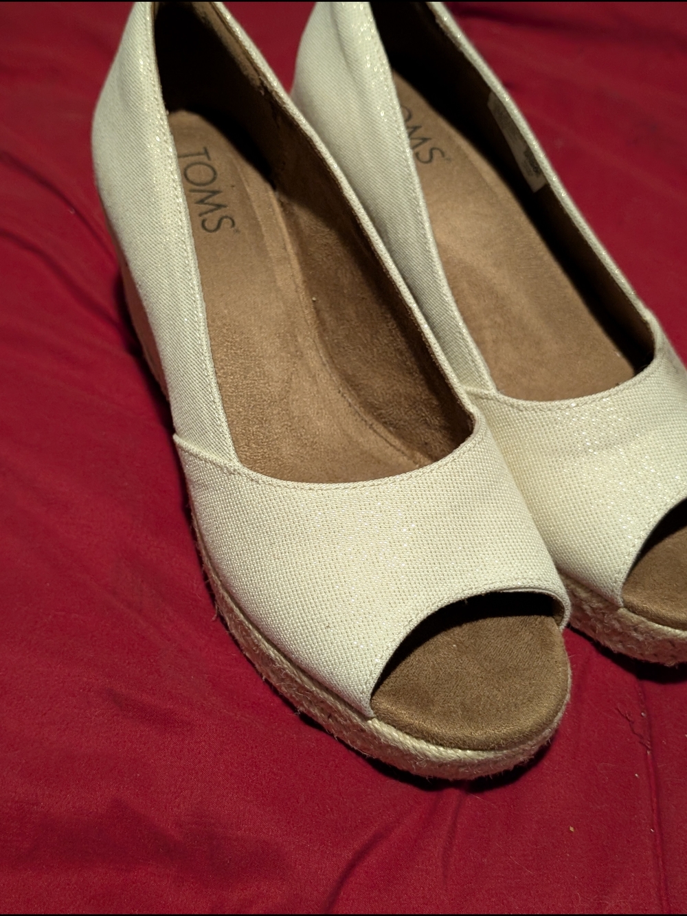 TOMS Women's Cream Canvas Espadrille Wedges